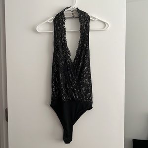 bebe black lace halter bodysuit
